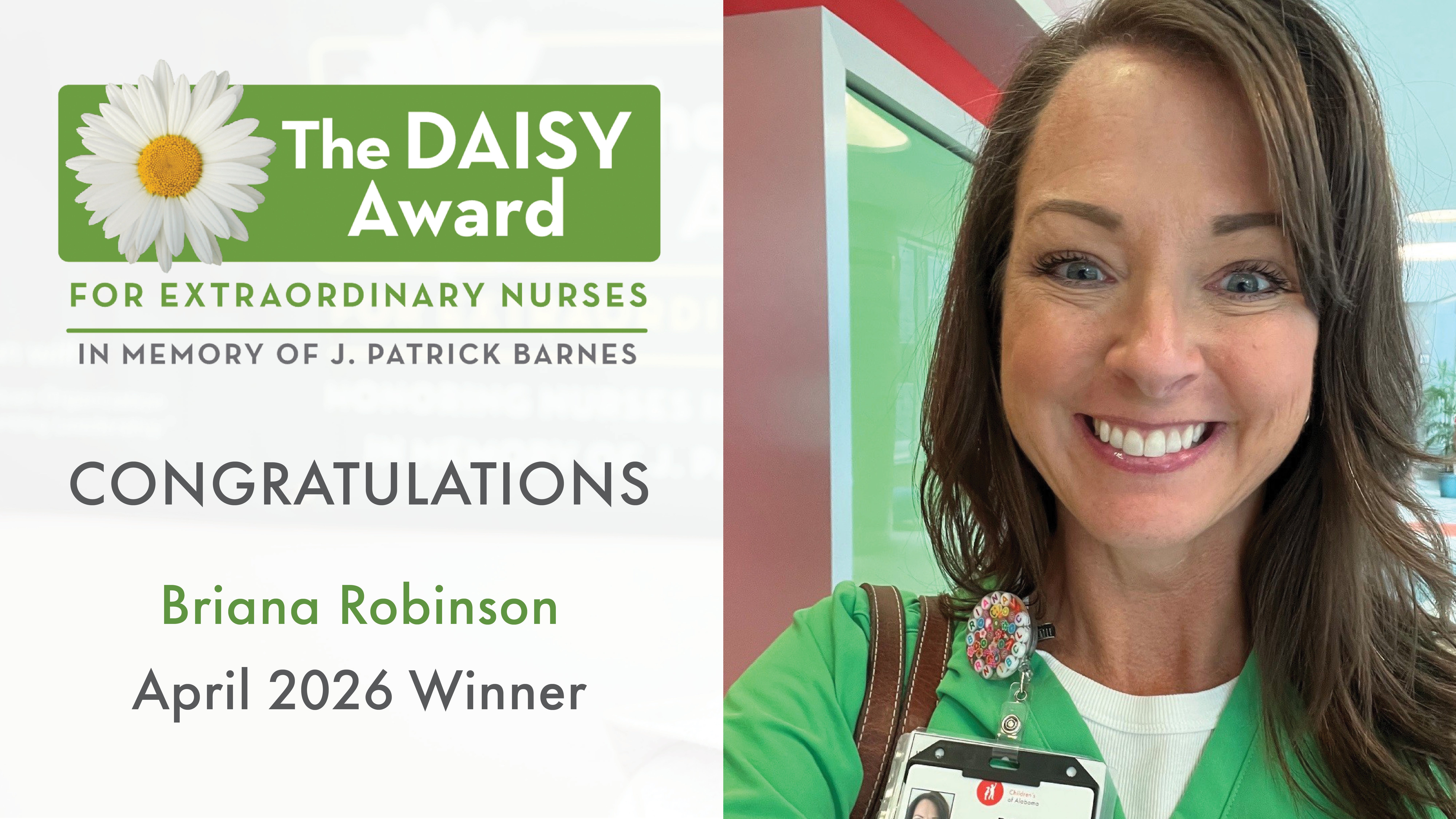 April 2026 Daisy Award Recipient - Children's of Alabama 